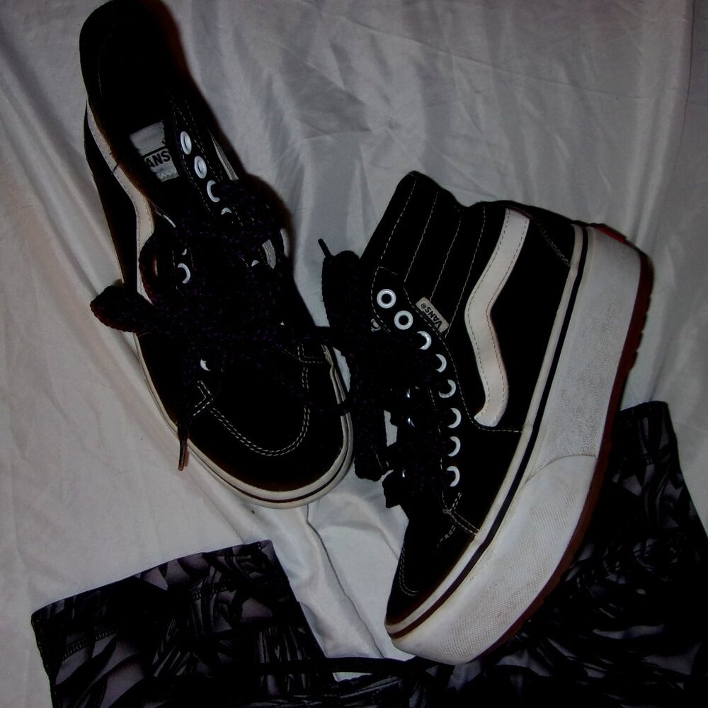 Vans Black and White Sk8-Hi Platform Stacked  Sneakers